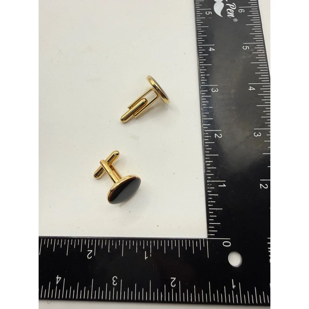 Vintage Gold Tone Black Oval Cabochon Cufflinks Classic Formal Wedding Accessory